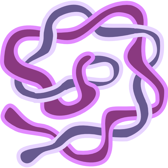 pink and purple strands with bright outlines twist together into a loose rope that sits in a spiral.